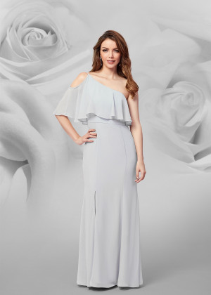 One Shoulder Gray Chiffon Slit Bridesmaid Dress
